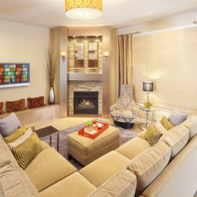 lareira de canto na sala de estar