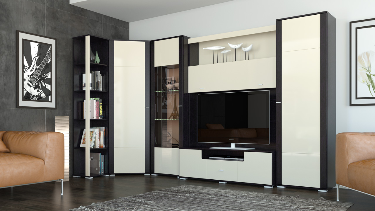 parede do armário de canto na sala de estar