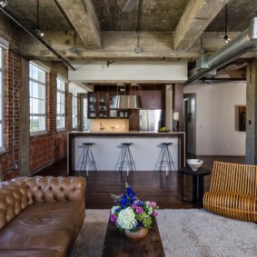 ห้องครัวห้องนั่งเล่นสไตล์อุตสาหกรรม