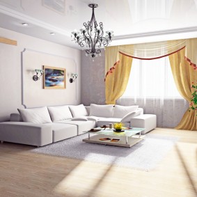 ผ้าม่านสีเหลืองในห้องนั่งเล่น