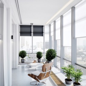 Plantes compactes sur une loggia vitrée