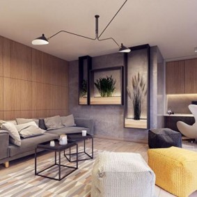 Canapé gris dans le salon de l'appartement