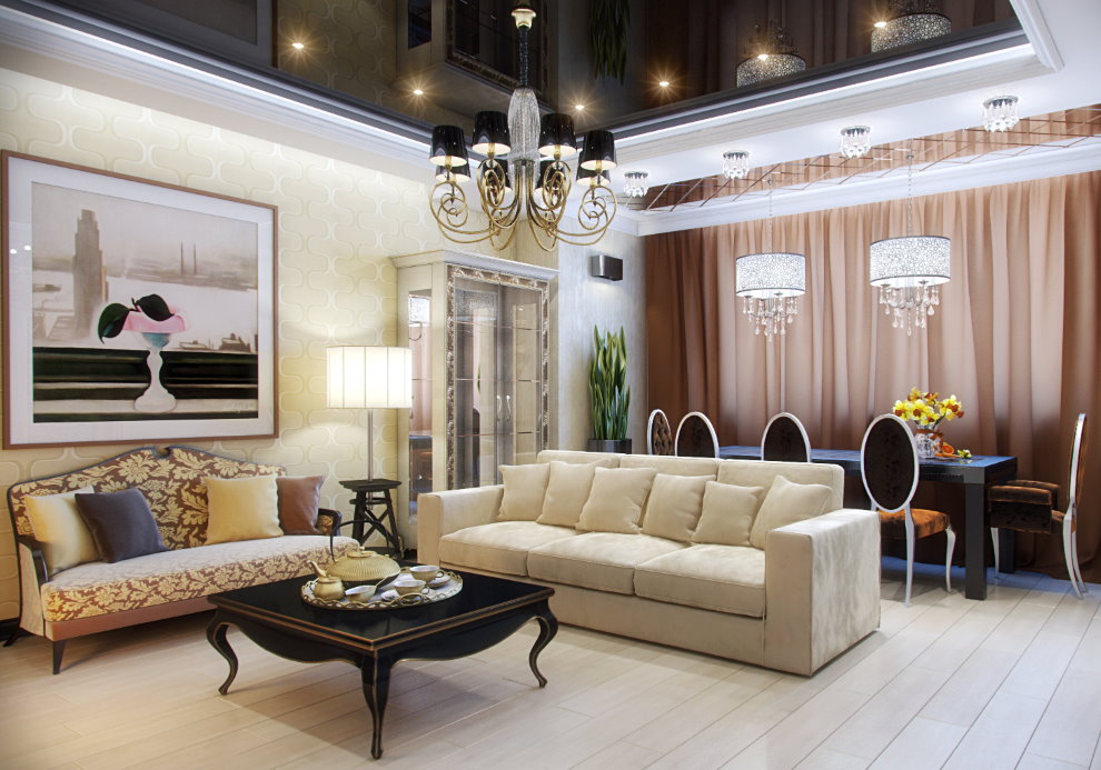 Hangende kroonluchter op het zwarte plafond