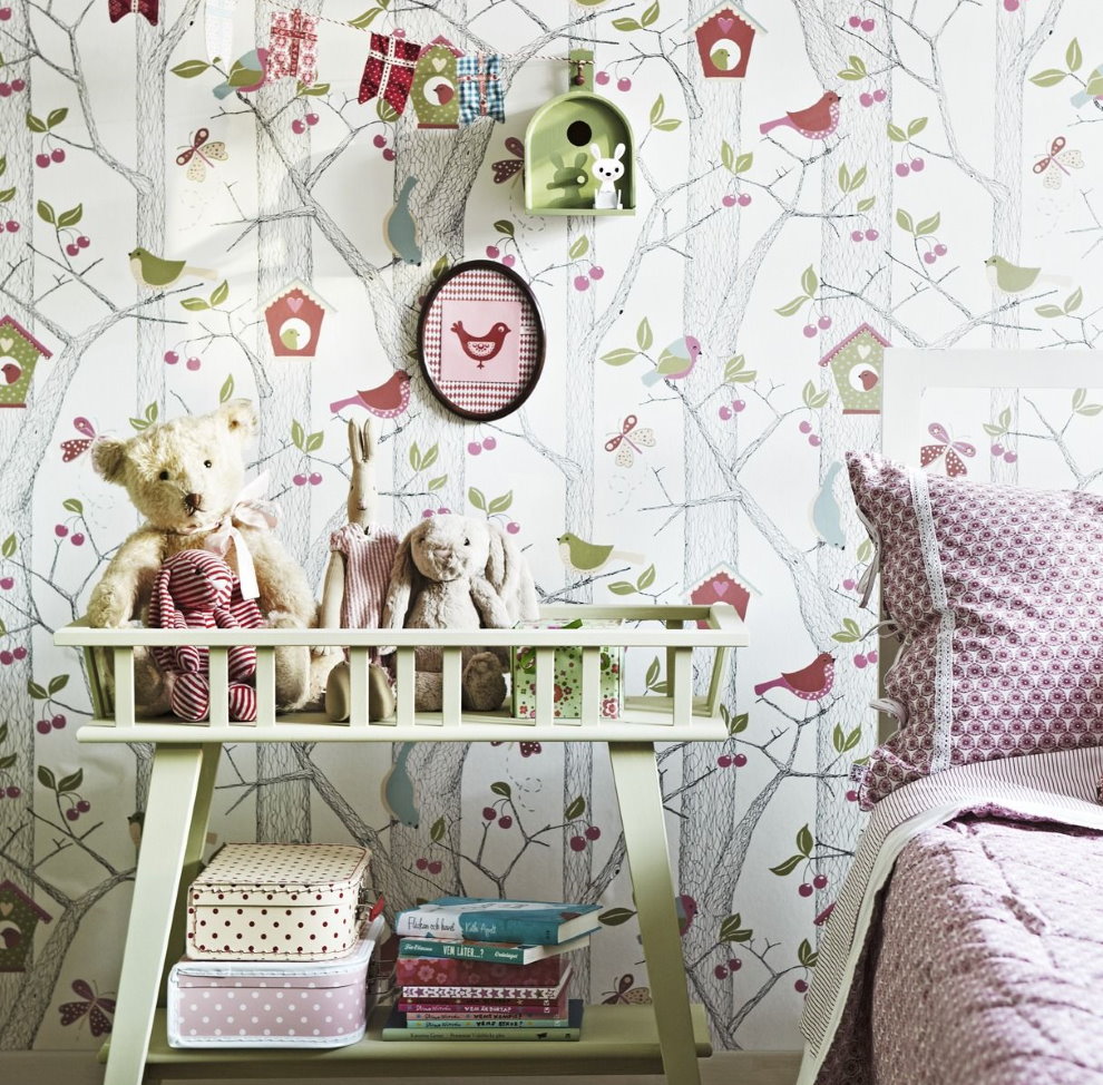 Păsări pe tapet pentru copii de tip hârtie