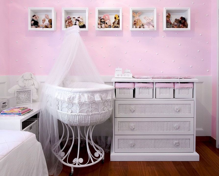 White canopy on the crib for a small child