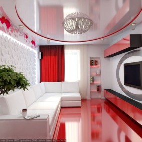 Λευκός καναπές στο κόκκινο πάτωμα