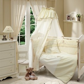 chintz canopy over the baby's bed