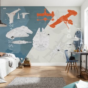 Énorme affiche dans la chambre d'un jeune inventeur