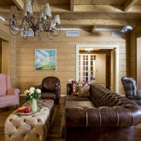 Leather upholstery sofa in the hall of a private house