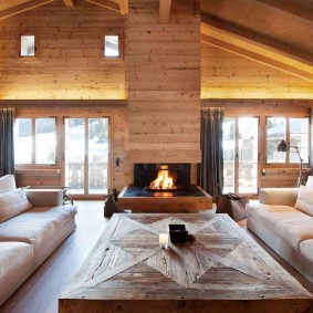 Wooden chimney trim in the living room