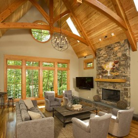 Natural wood arched beams