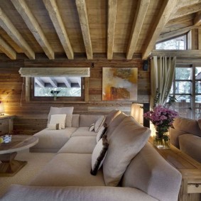 Wooden beams on the living room ceiling