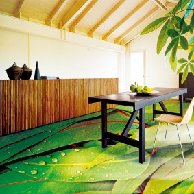 Plancher de polymère en vrac avec un motif vert