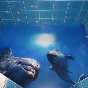 Dauphins au sol dans la salle de bain de l'appartement