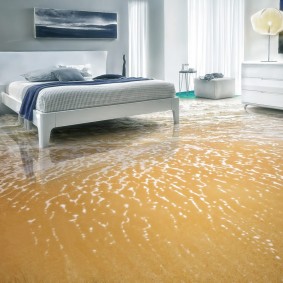 Plancher en vrac à trois composants dans la chambre de l'appartement