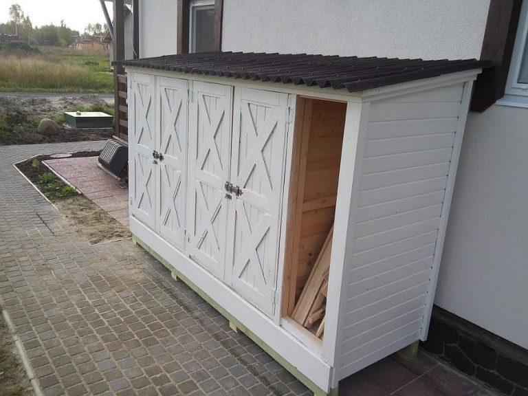 Hozblok pour les outils de jardin près du mur de la maison