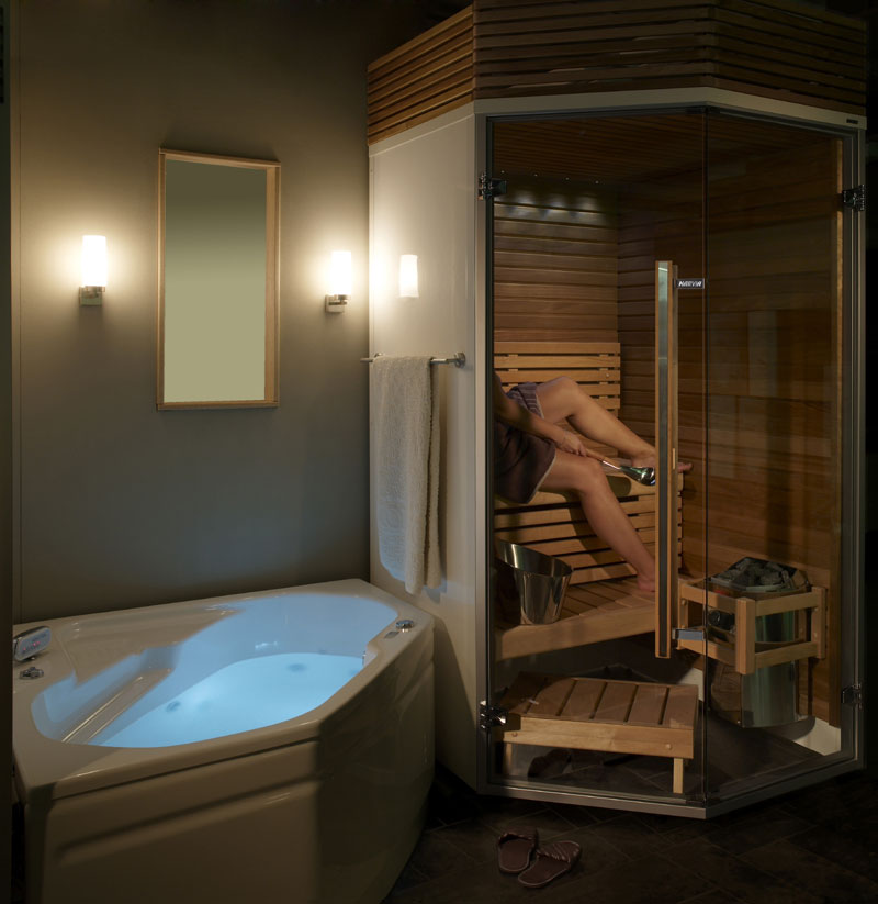 เข้าใช้ห้องอบไอน้ำที่บ้านในห้องน้ำ