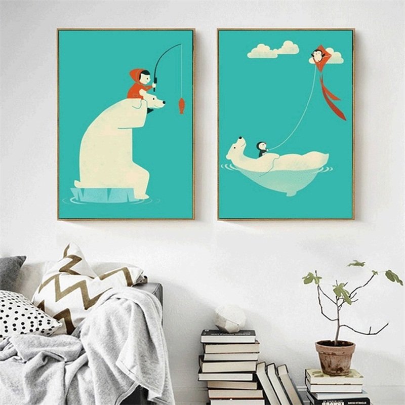 Affiche avec un ours sur le mur d'une chambre d'enfant