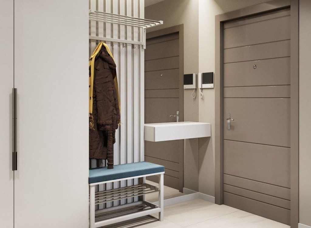 เฟอร์นิเจอร์ห้องโถงในอพาร์ตเมนต์เล็ก ๆ