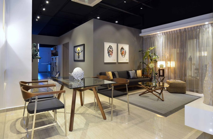 Soffitto nero del salone nello stile urbano