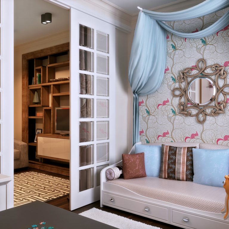 Canapé-lit dans l'espace enfants de stalinka à une pièce