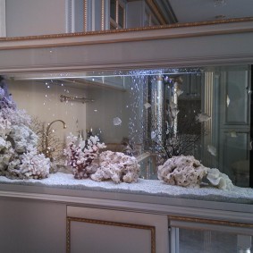 Akuarium di dinding di antara bilik-bilik