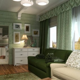 Rideaux verts avec bandeau doux