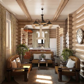 Doublure en bois au plafond du salon