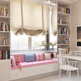 Roman curtain over a small sofa