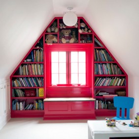 Red window in the attic room