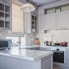 Bright countertop of the kitchen peninsula
