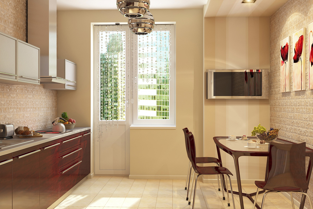 papier peint beige pour une petite cuisine