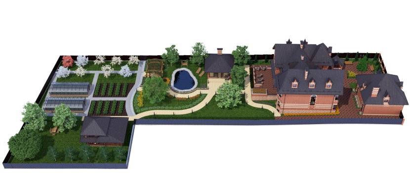 Disposition des bâtiments sur la section en L