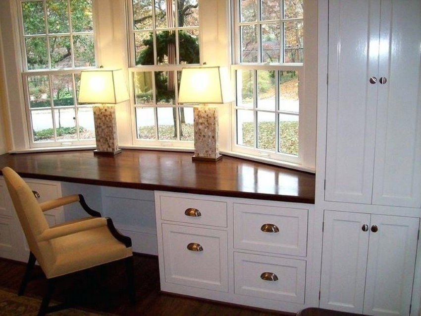 Bay window decoration with built-in furniture